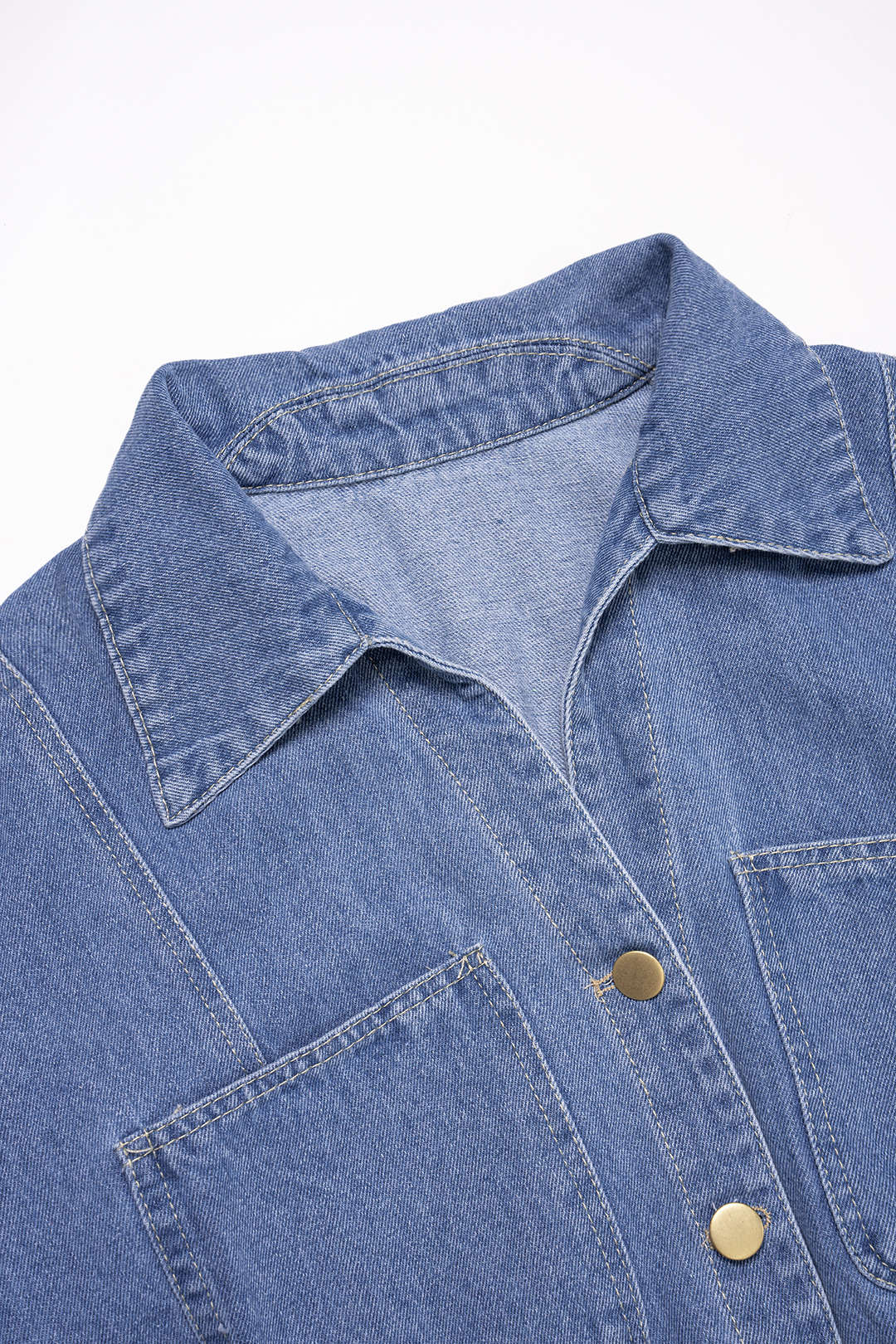 Denim Lapel Button Cropped Top - Image 3