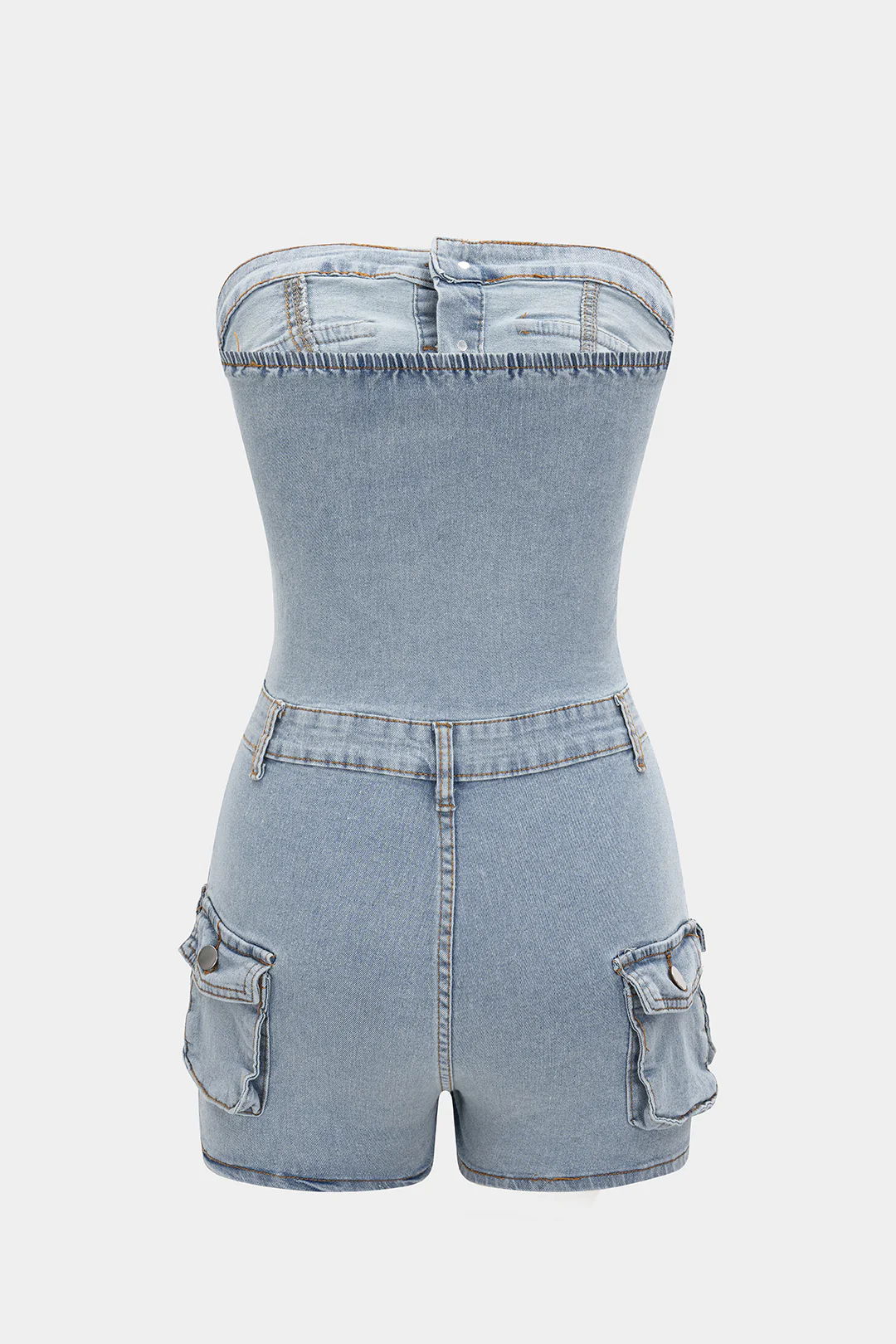 Strapless Button Denim Romper - Image 2