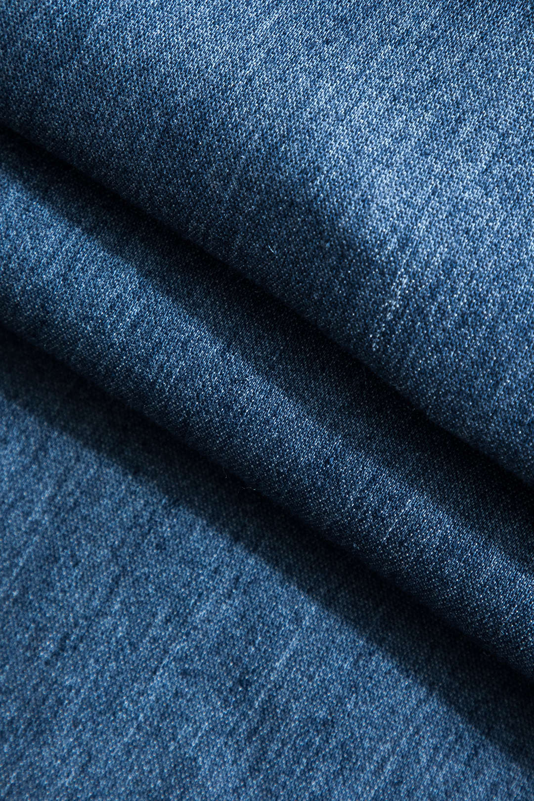 Solid Ruched V-neck Denim Dress - Image 3