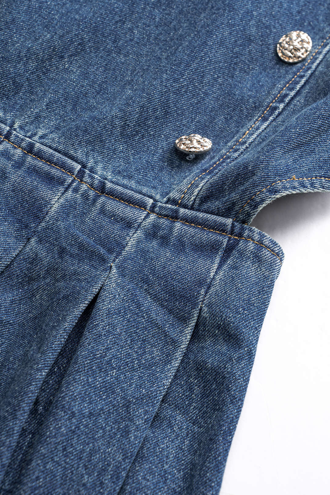 Denim Pleated Button Zipper Sleeveless Dress - Image 4