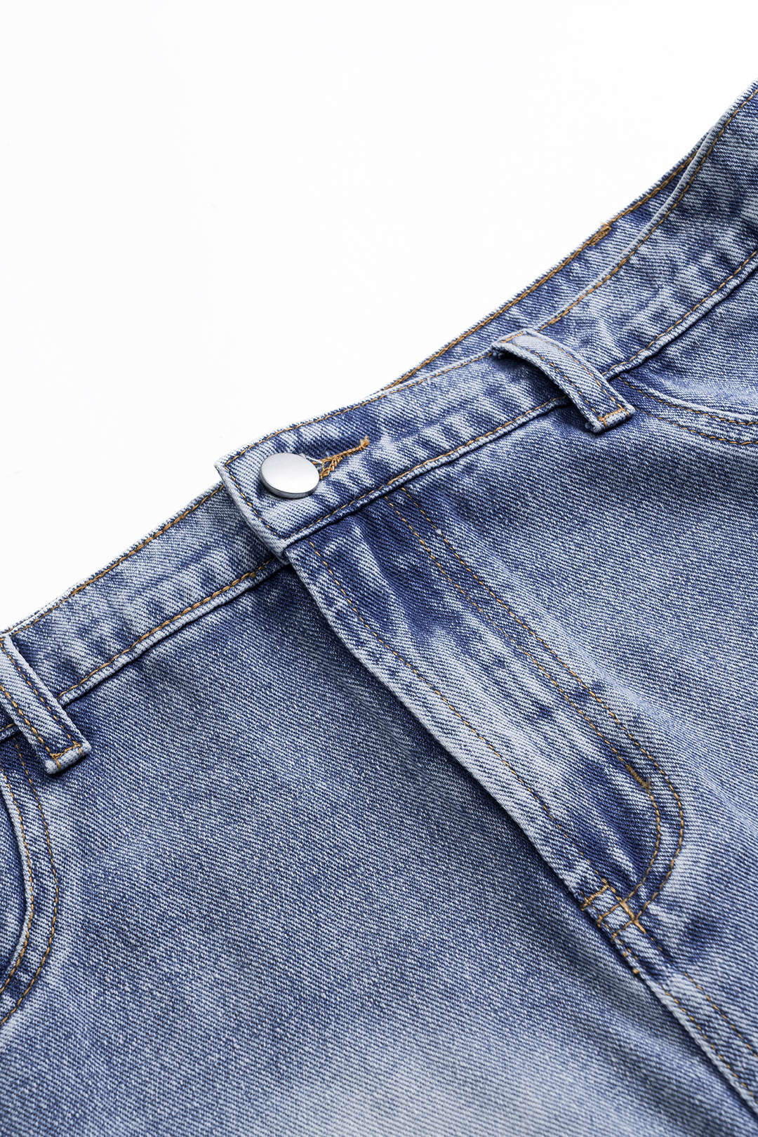 Denim Asymmetric Neckline Mini Dress - Image 4