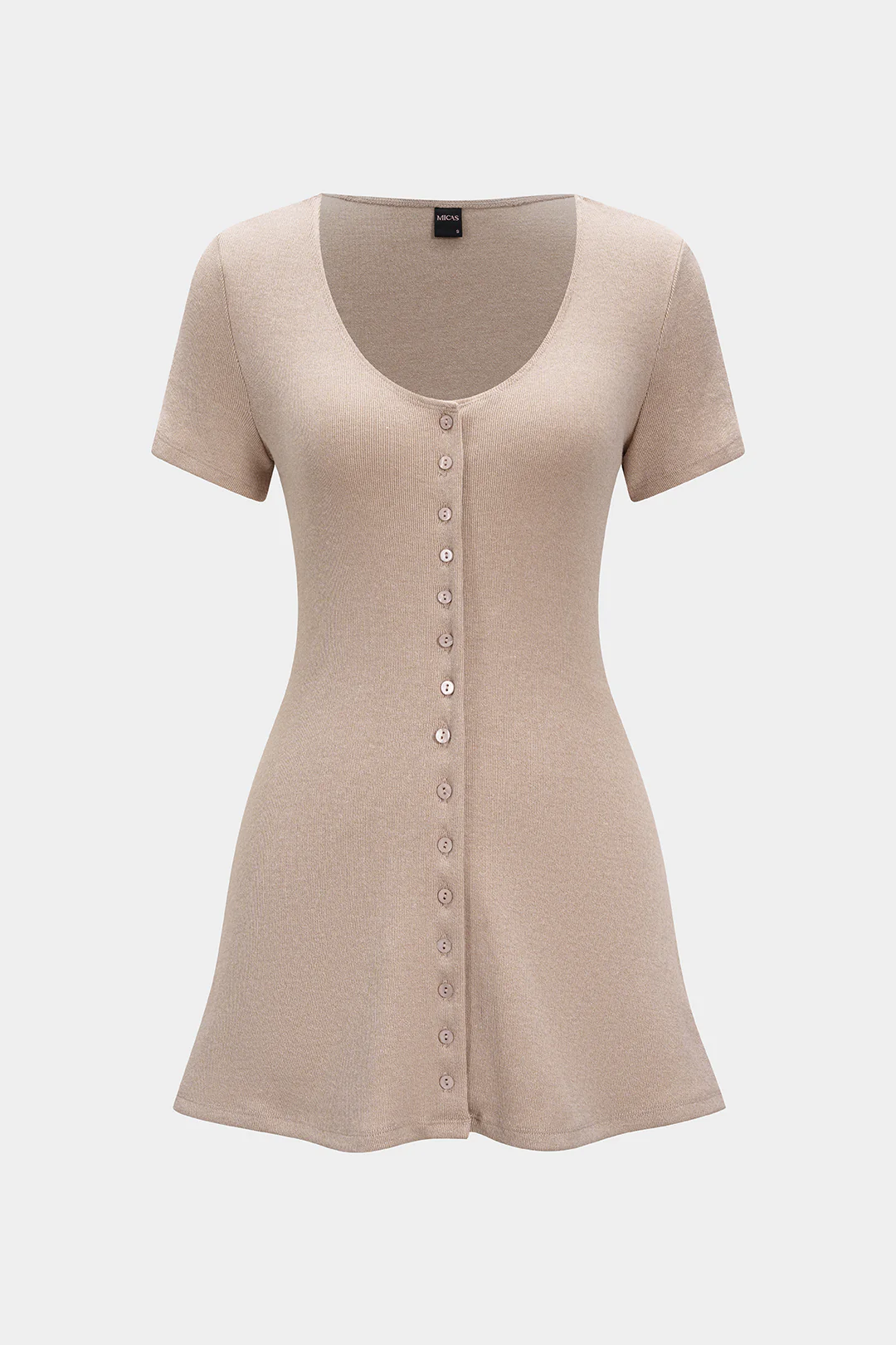 Button V-Neck Short Sleeve Mini Dress - Image 2