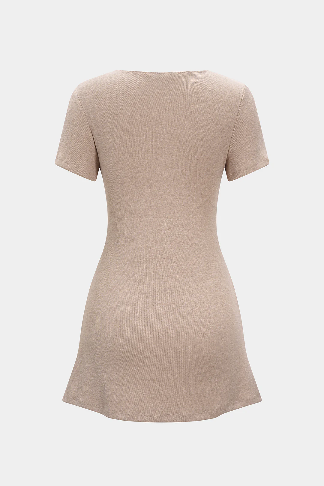Button V-Neck Short Sleeve Mini Dress - Image 3