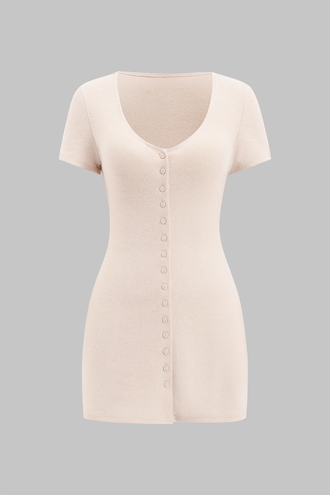 Button V-Neck Short Sleeve Mini Dress - Image 7