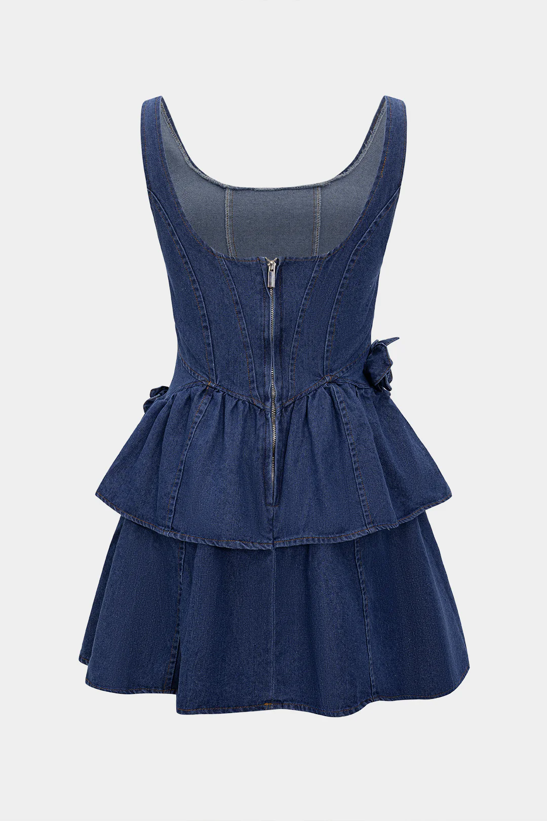 Denim 3D Floral Decor Strap Sleeveless Dress - Image 2