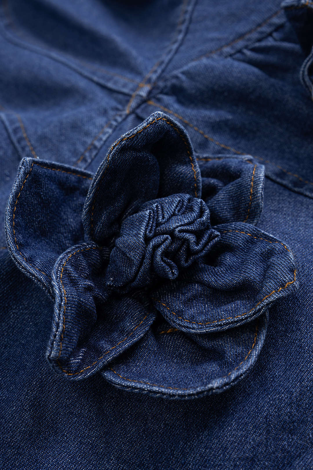 Denim 3D Floral Decor Strap Sleeveless Dress - Image 3