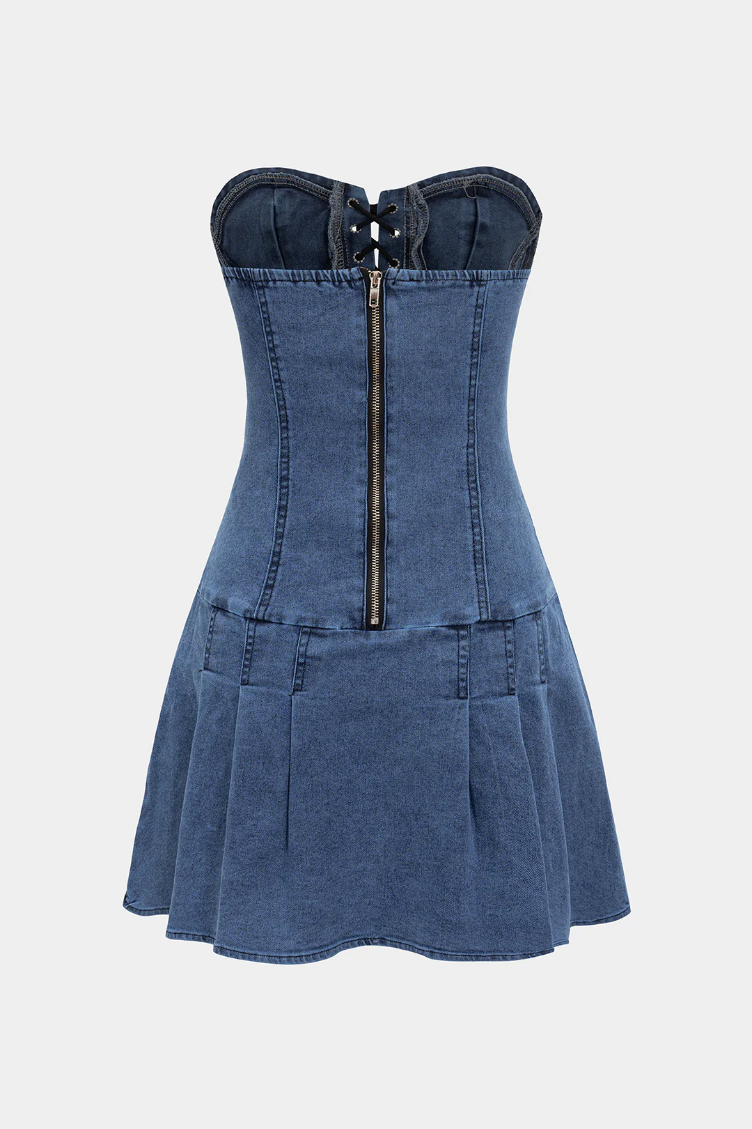 Denim Tie-Front Bustier Zipper Sleeveless Dress - Image 2
