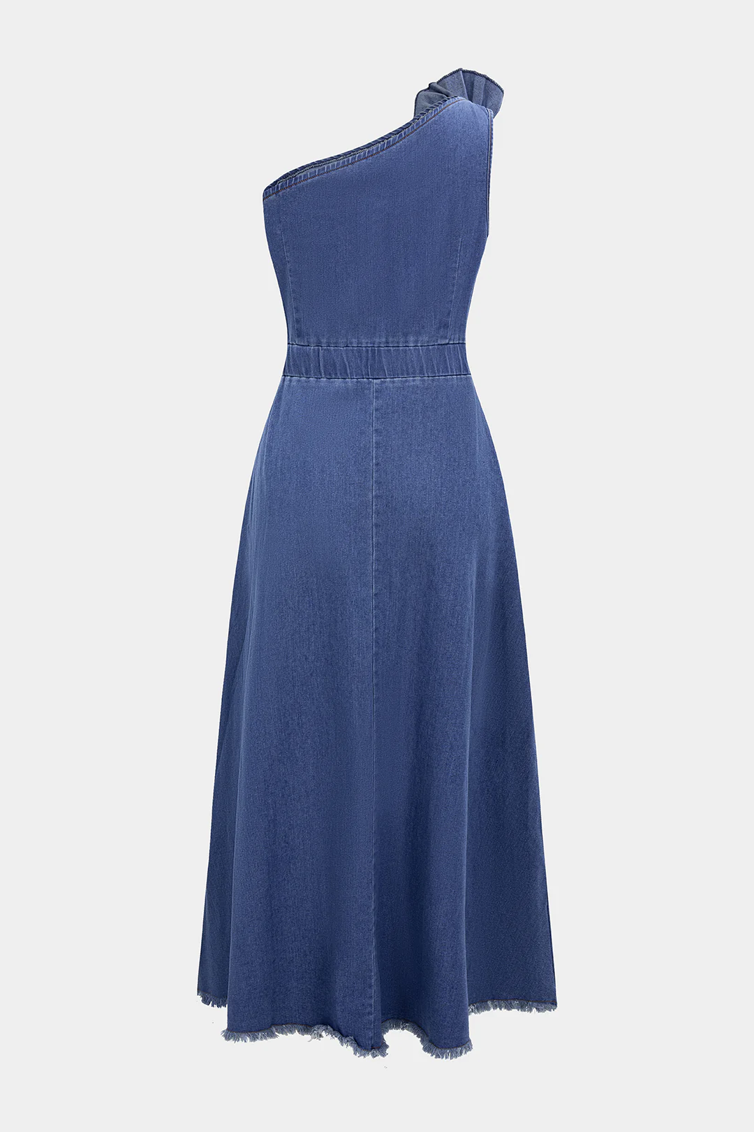 Denim 3D Floral One Shoulder Asymmetrical Sleeveless Dress - Image 2