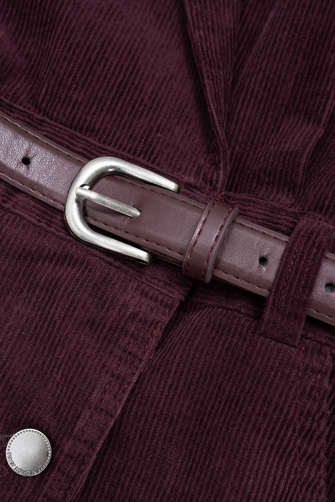 Corduroy Notched Lapel Button Pocket Belted Long Sleeve Dress - Image 11