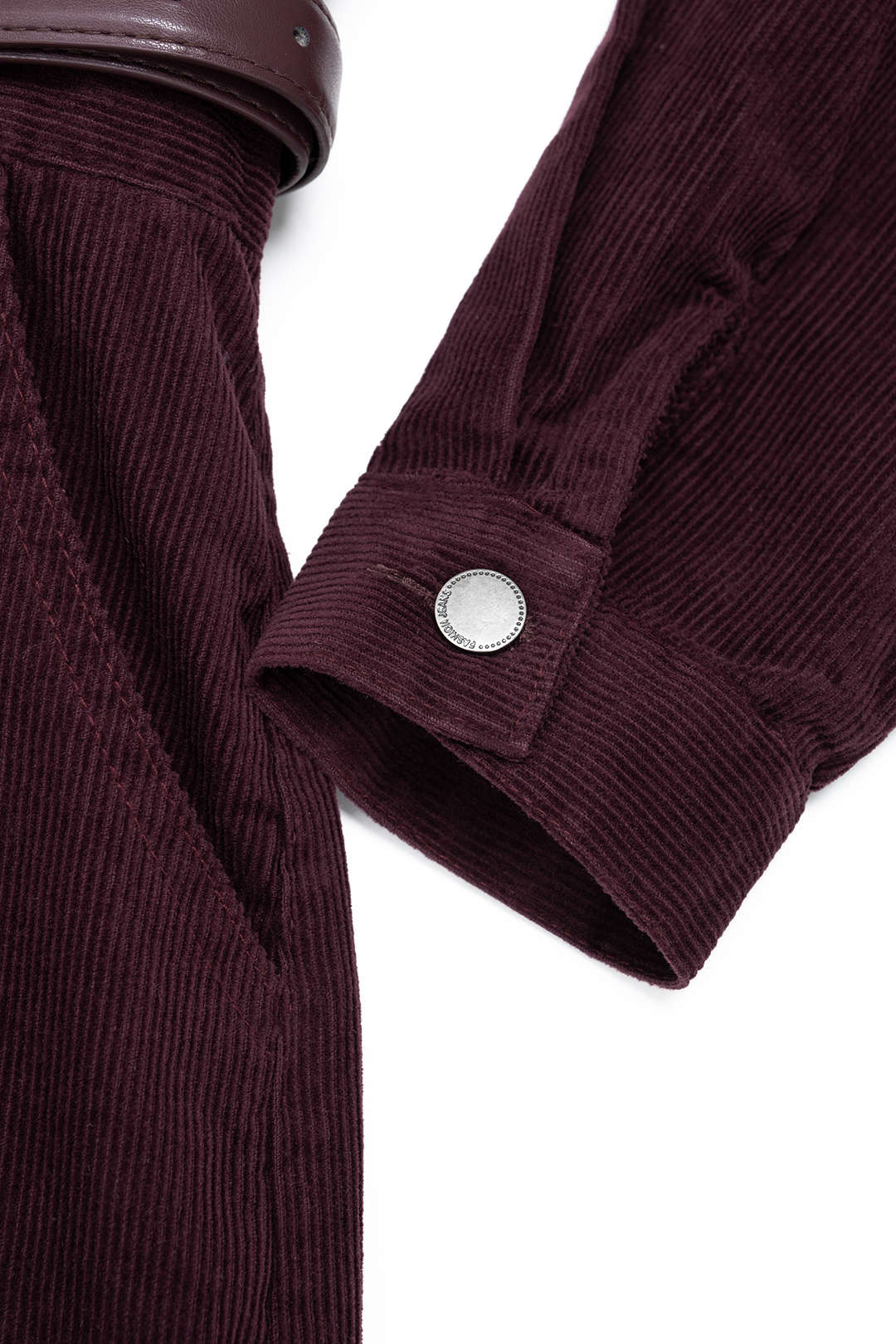 Corduroy Notched Lapel Button Pocket Belted Long Sleeve Dress - Image 9