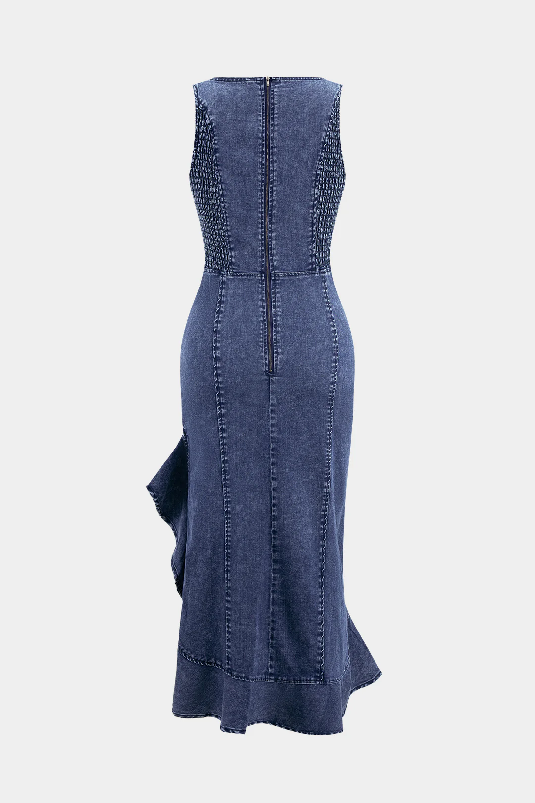Denim Ruffle Hem Asymmetrical Sleeveless Dress - Image 2