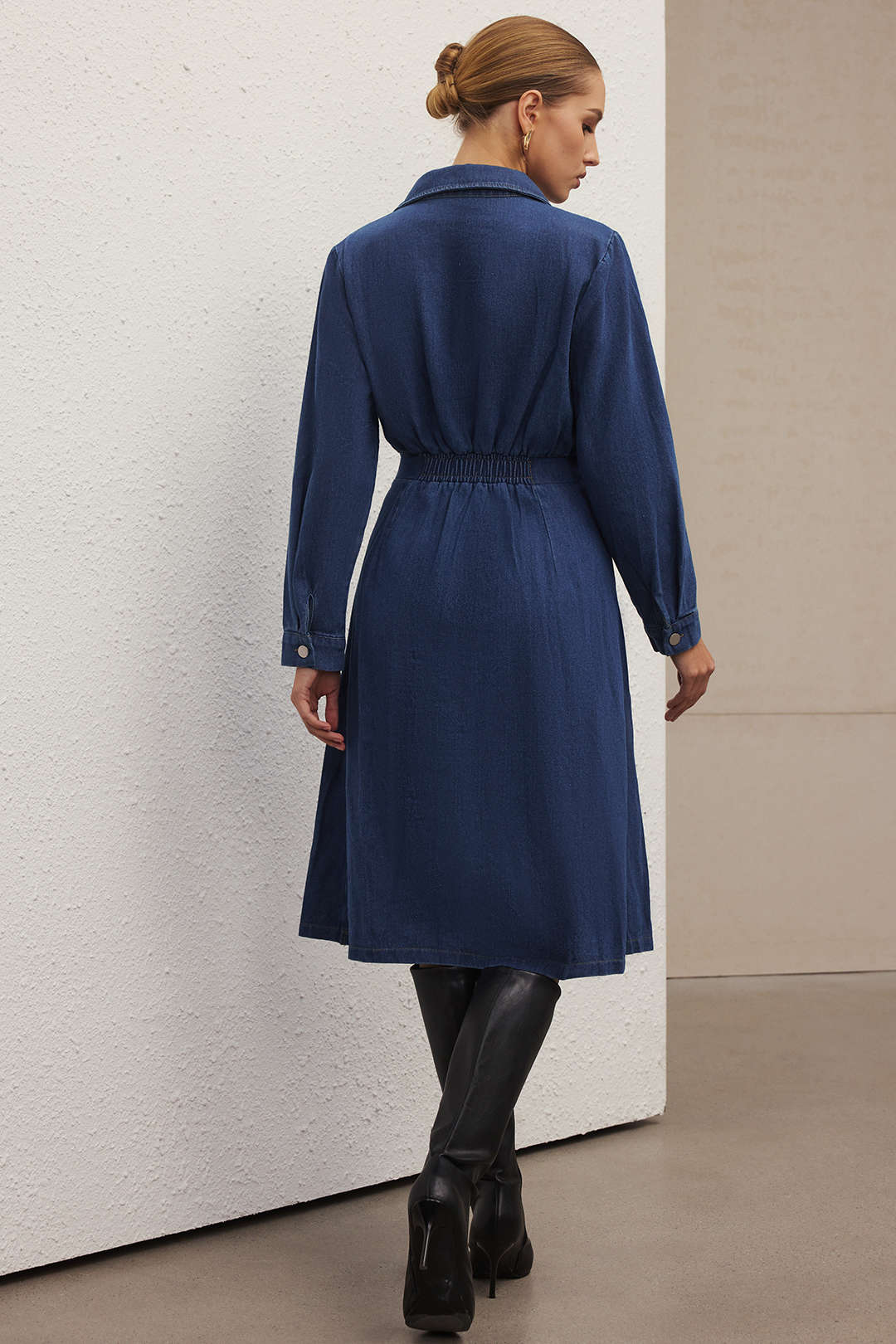 Denim Button Belted Long Sleeve Dress - Image 2