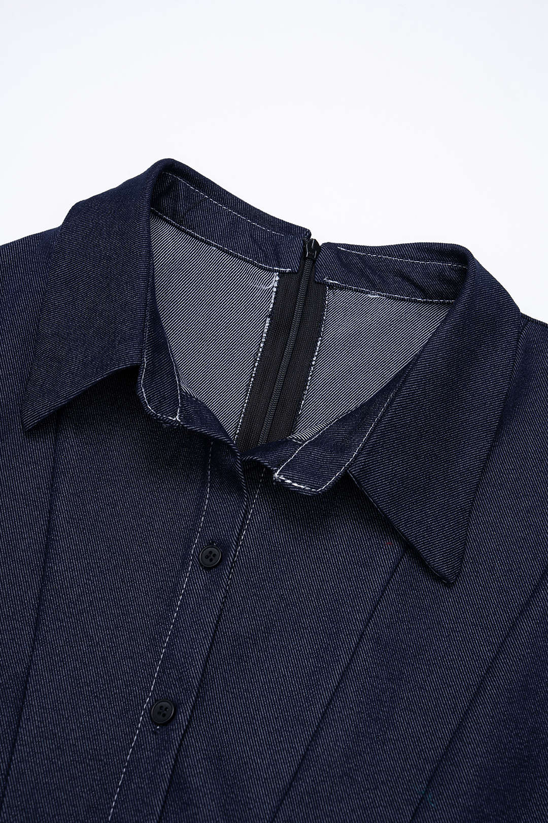 Denim Ruched Asymmetrical Long Sleeve Dress - Image 3