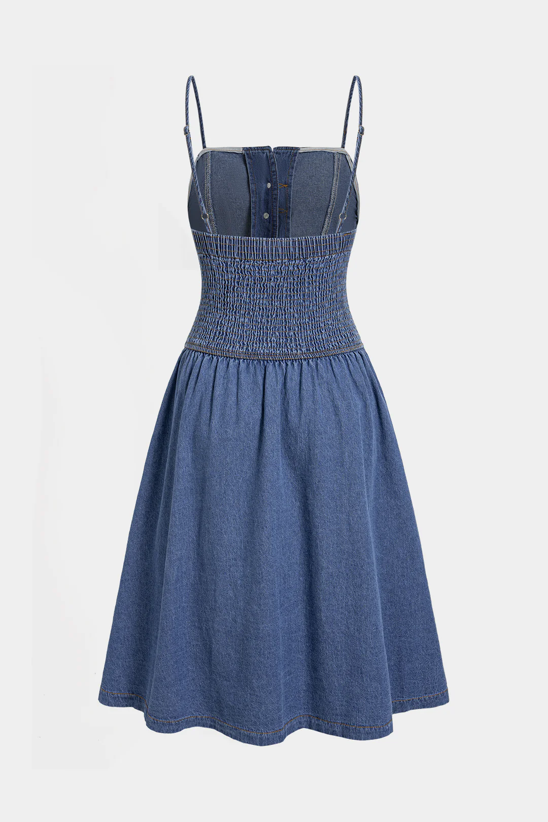 Denim Button Ruched Sleeveless Dress - Image 2