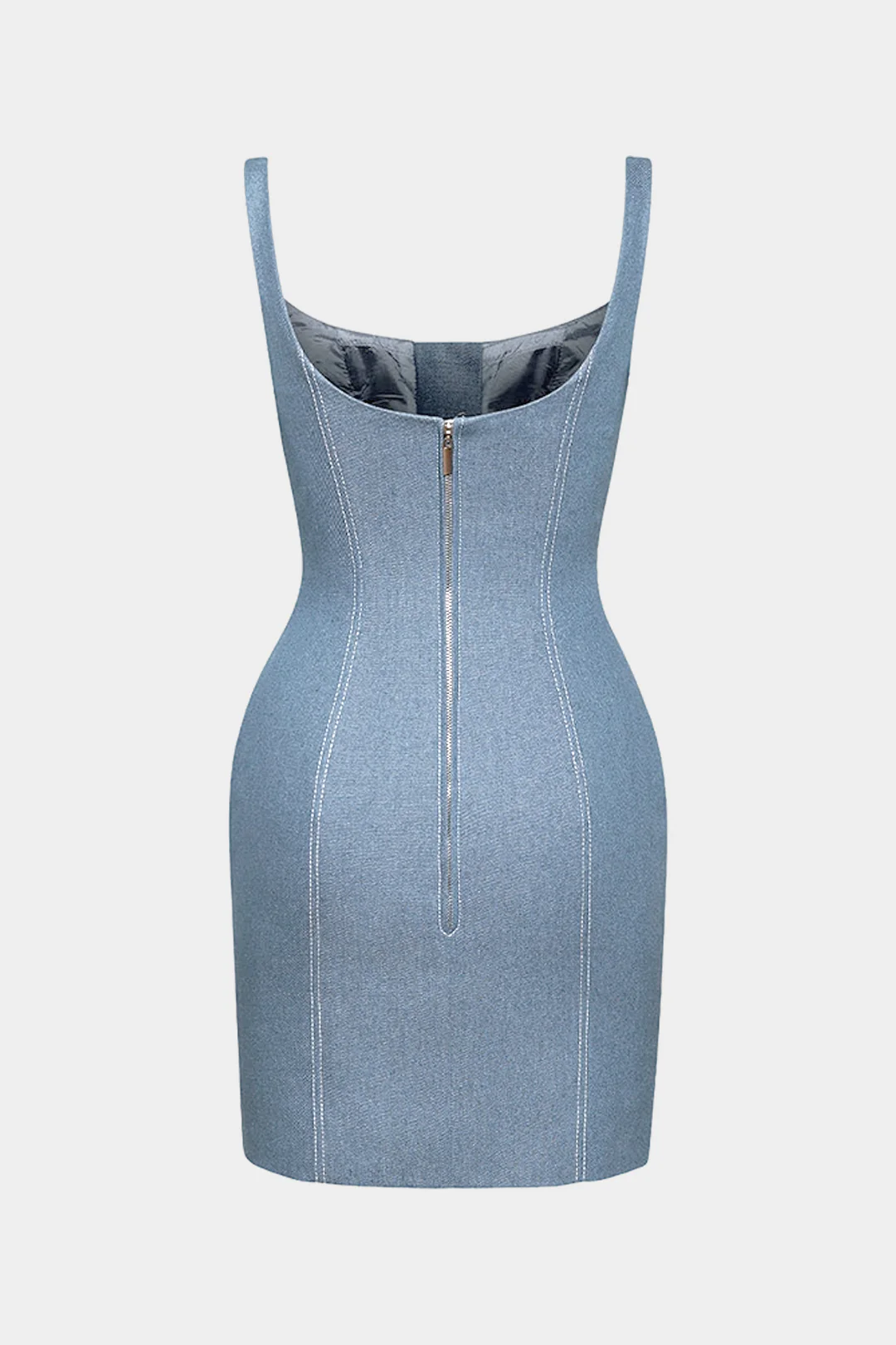 Denim Contrast Tie-Up Sleeveless Dress - Image 2