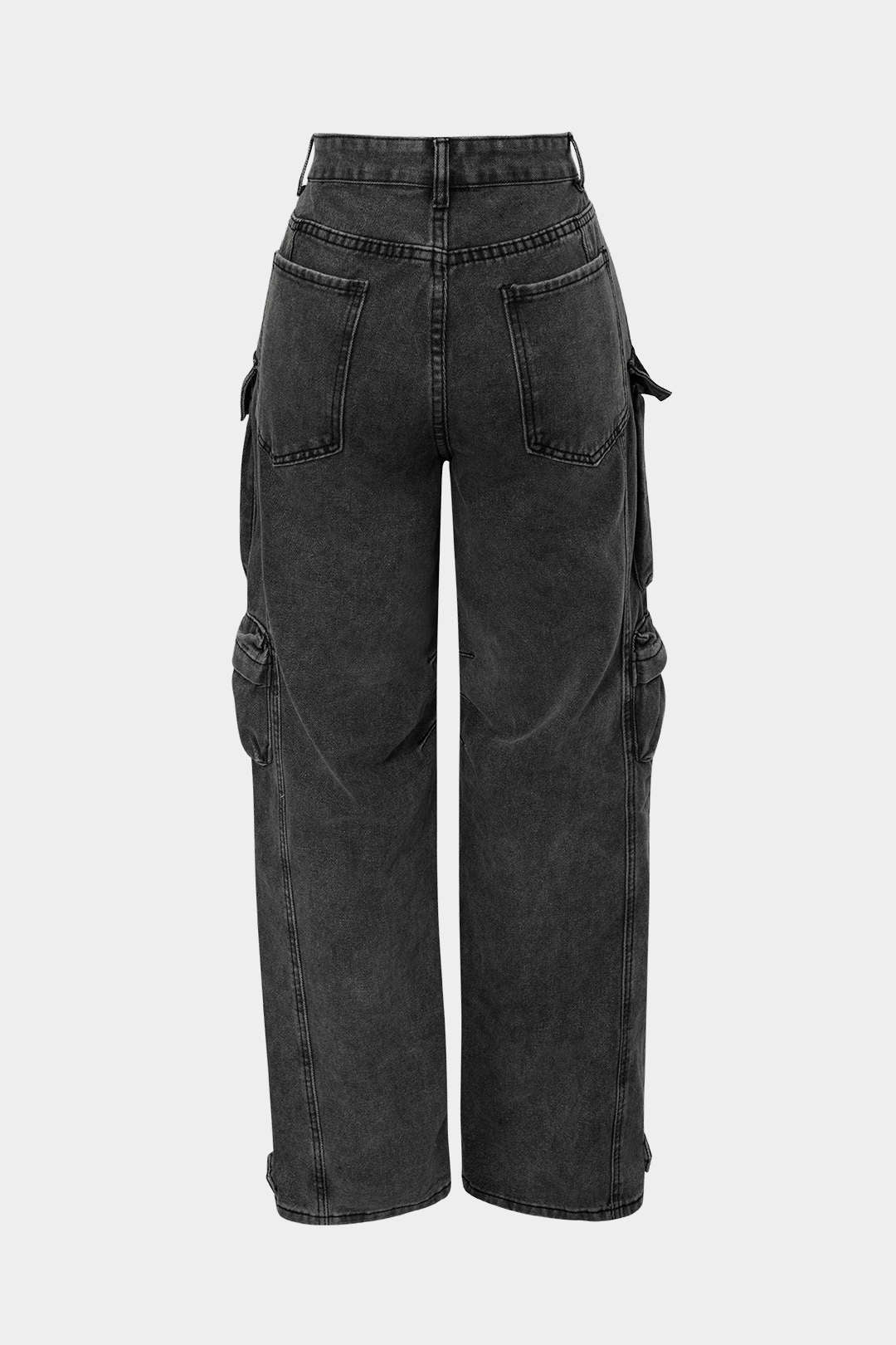 Multi Pocket Rolled Hem Wide Leg Cargo Jeans - Image 10
