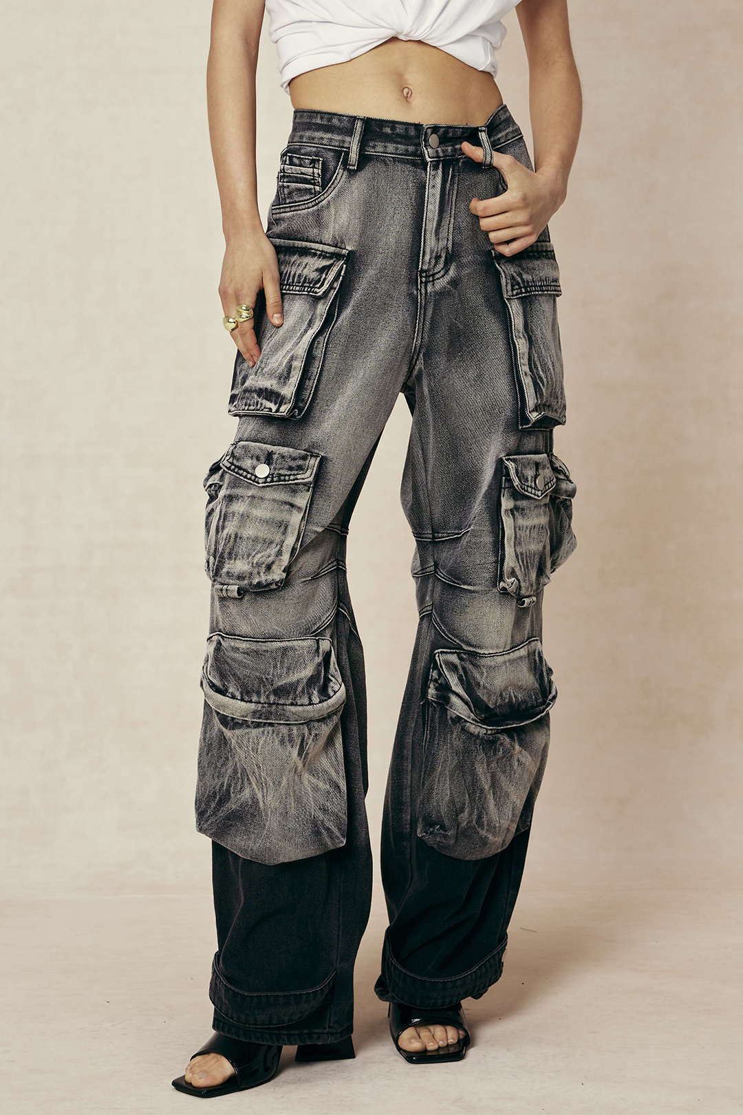 Ombre Multi Pocket Wide Leg Cargo Jeans - Image 5
