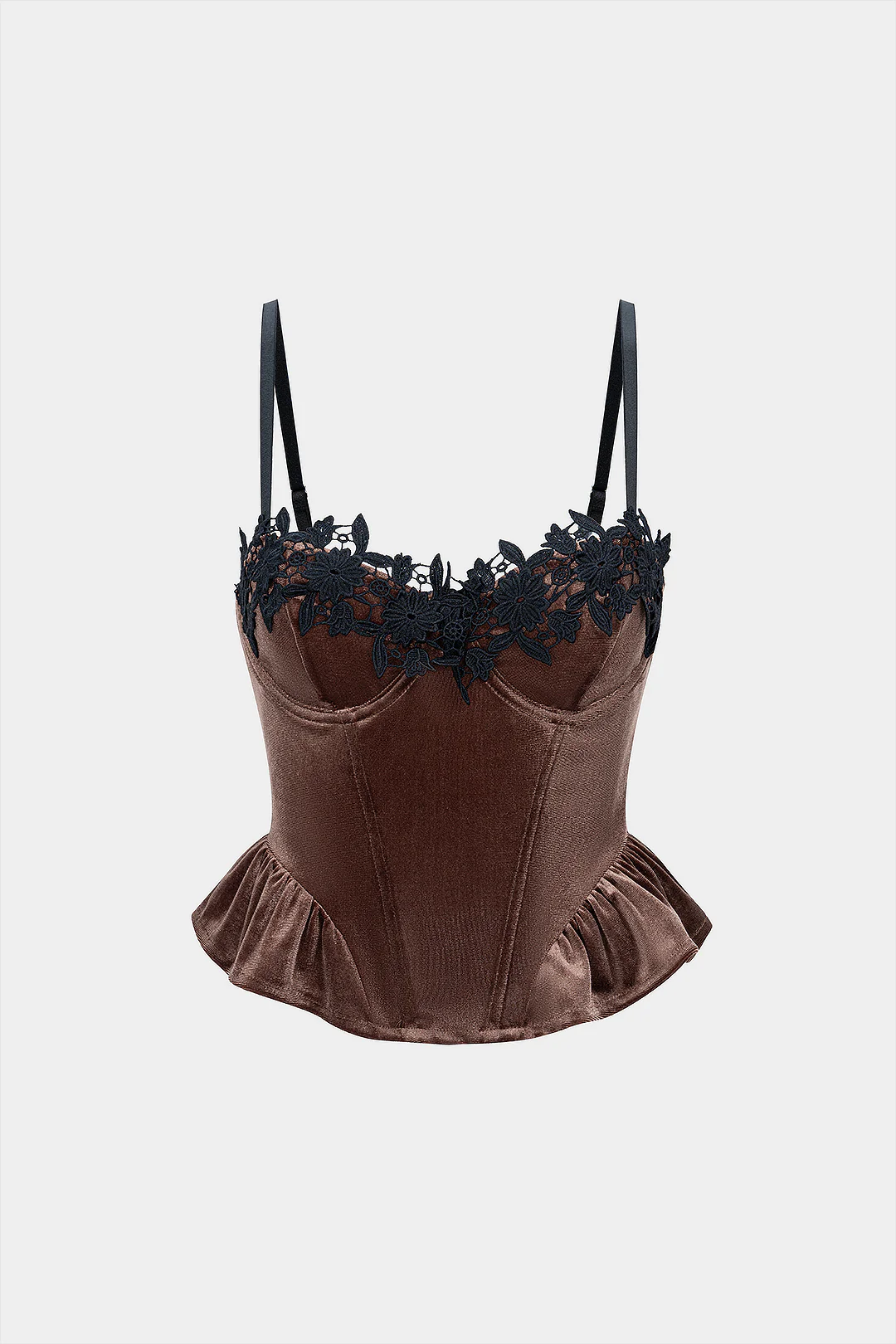 Velvet Ruffle Hem Underwire Slip Cami Top - Image 2