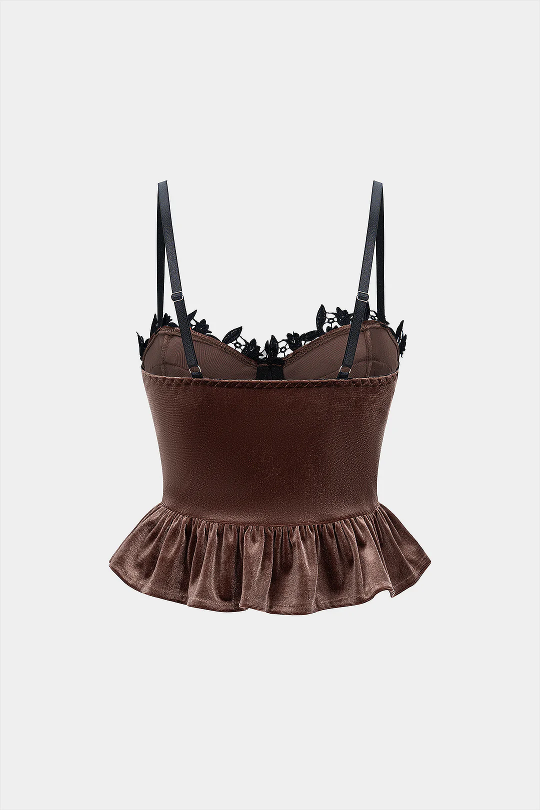 Velvet Ruffle Hem Underwire Slip Cami Top - Image 3