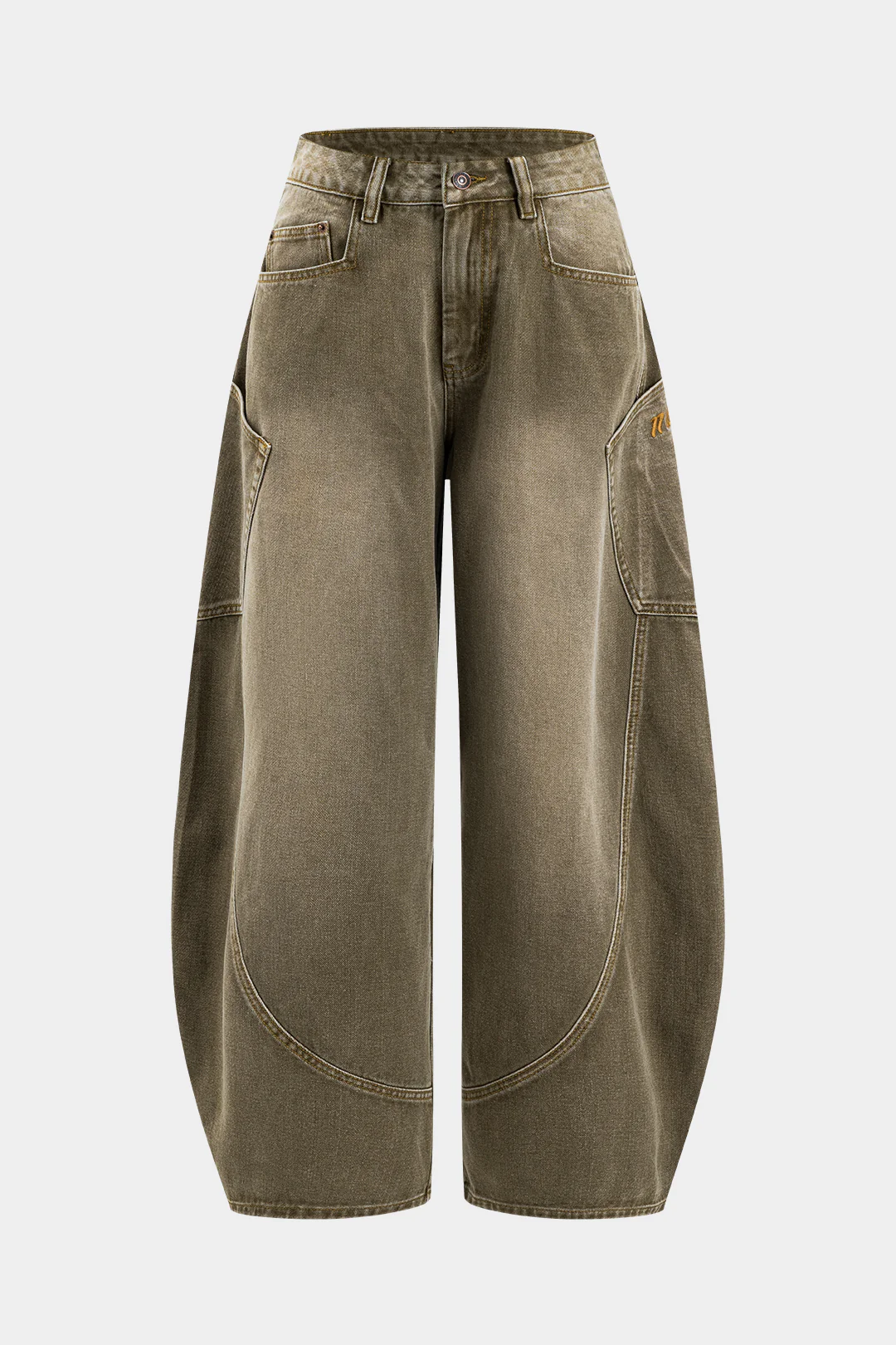 Denim Washed Wide Leg Barrel Jeans - Image 8