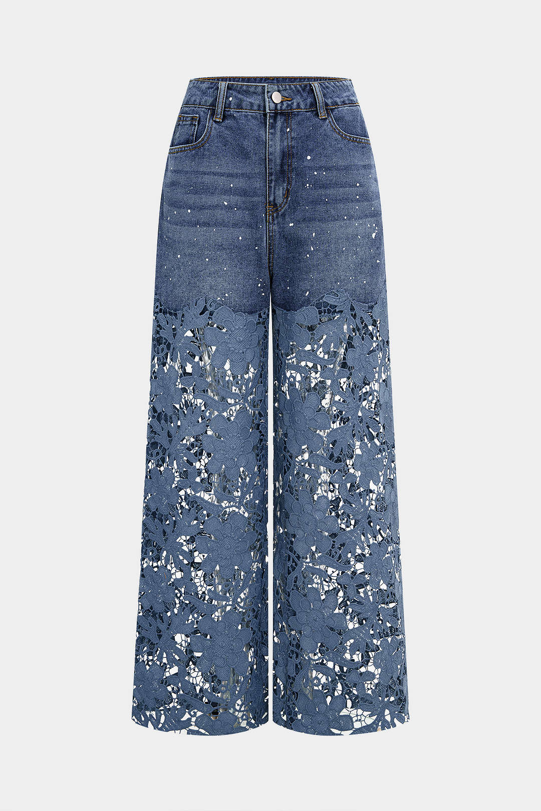 Lace Cut Out Patchwork Wide Leg Jeans - Image 4