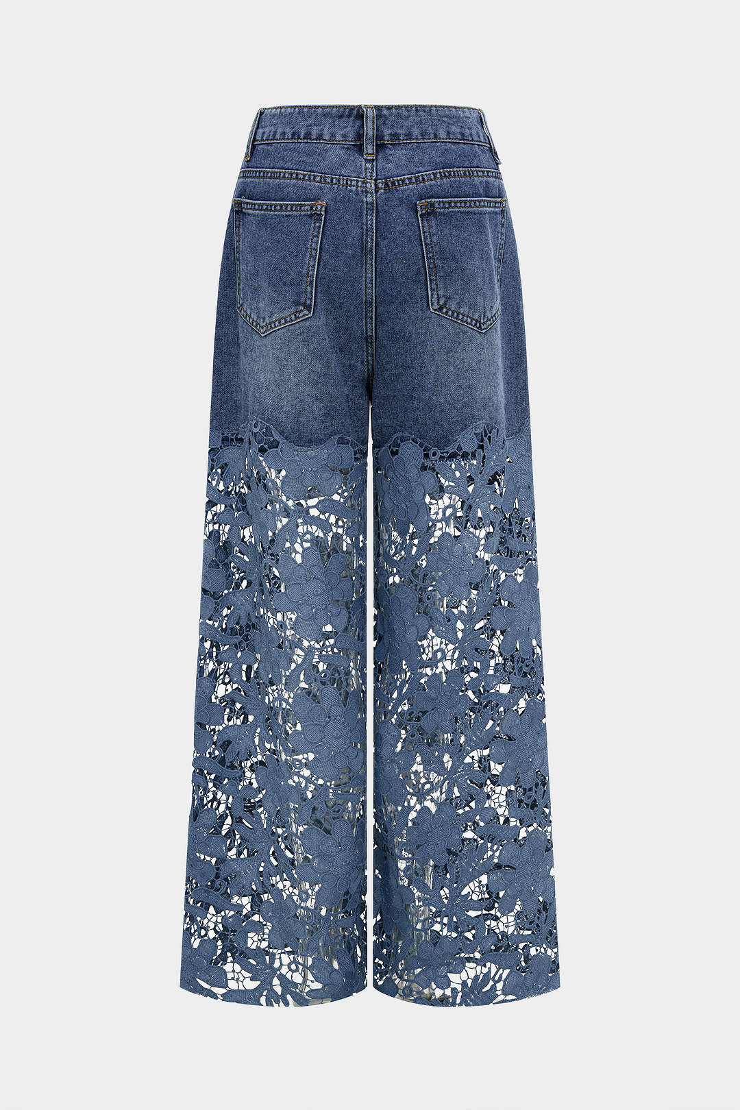 Lace Cut Out Patchwork Wide Leg Jeans - Image 5