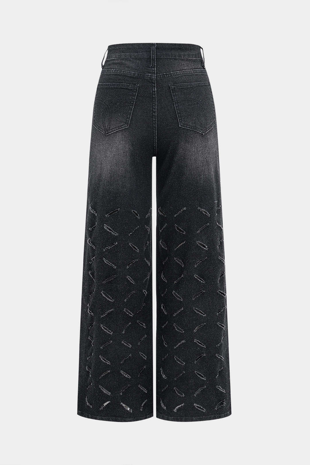 Ripped Cut Out Button Pocket Wide Leg Jeans - Image 12