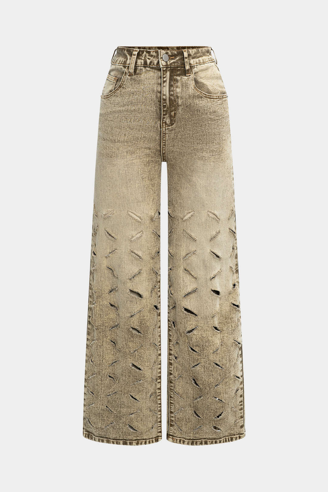 Ripped Cut Out Button Pocket Wide Leg Jeans - Image 17