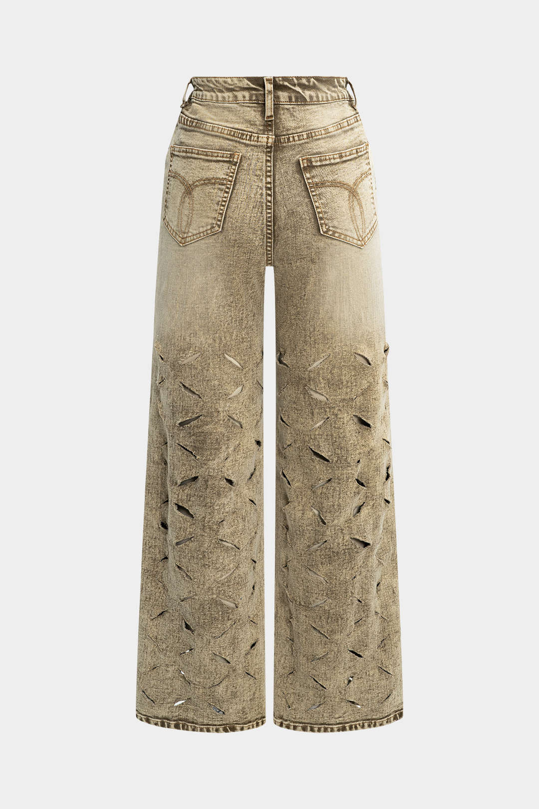 Ripped Cut Out Button Pocket Wide Leg Jeans - Image 18