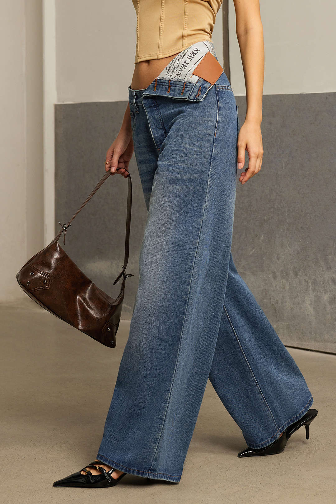 Denim Asymmetrical High Waist Jeans - Image 8