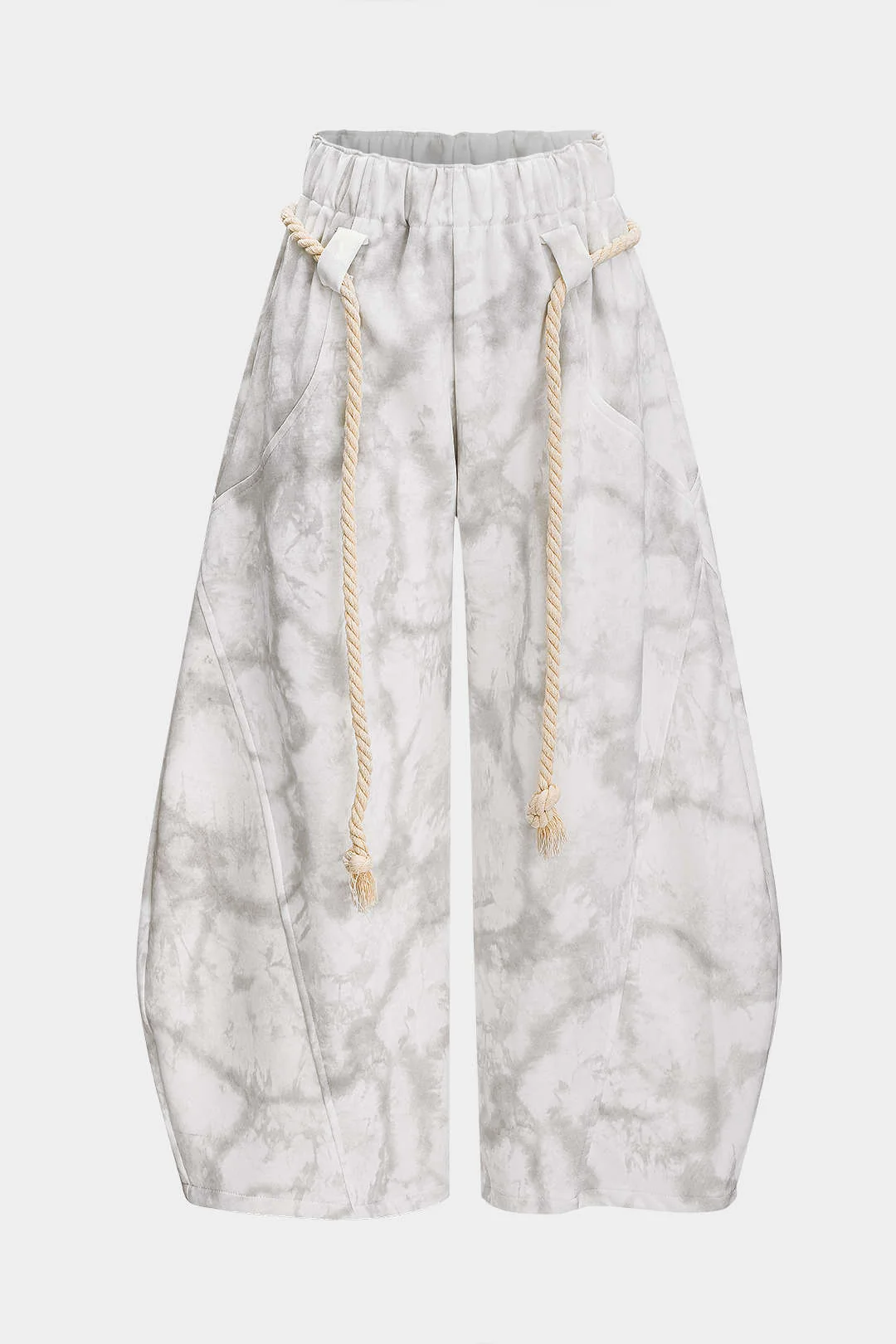 Marble Tie Dye Print Tie-Up Wide Leg Trousers