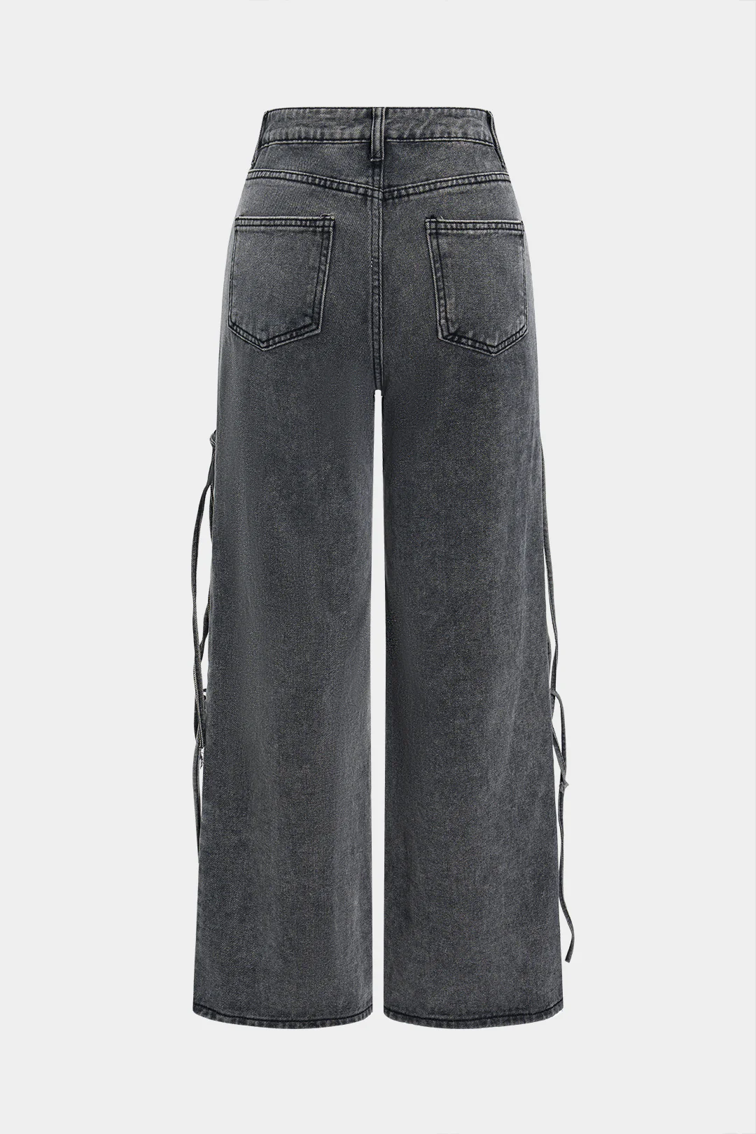 Denim Washed Lace-Up Wide Leg Jeans - Image 2