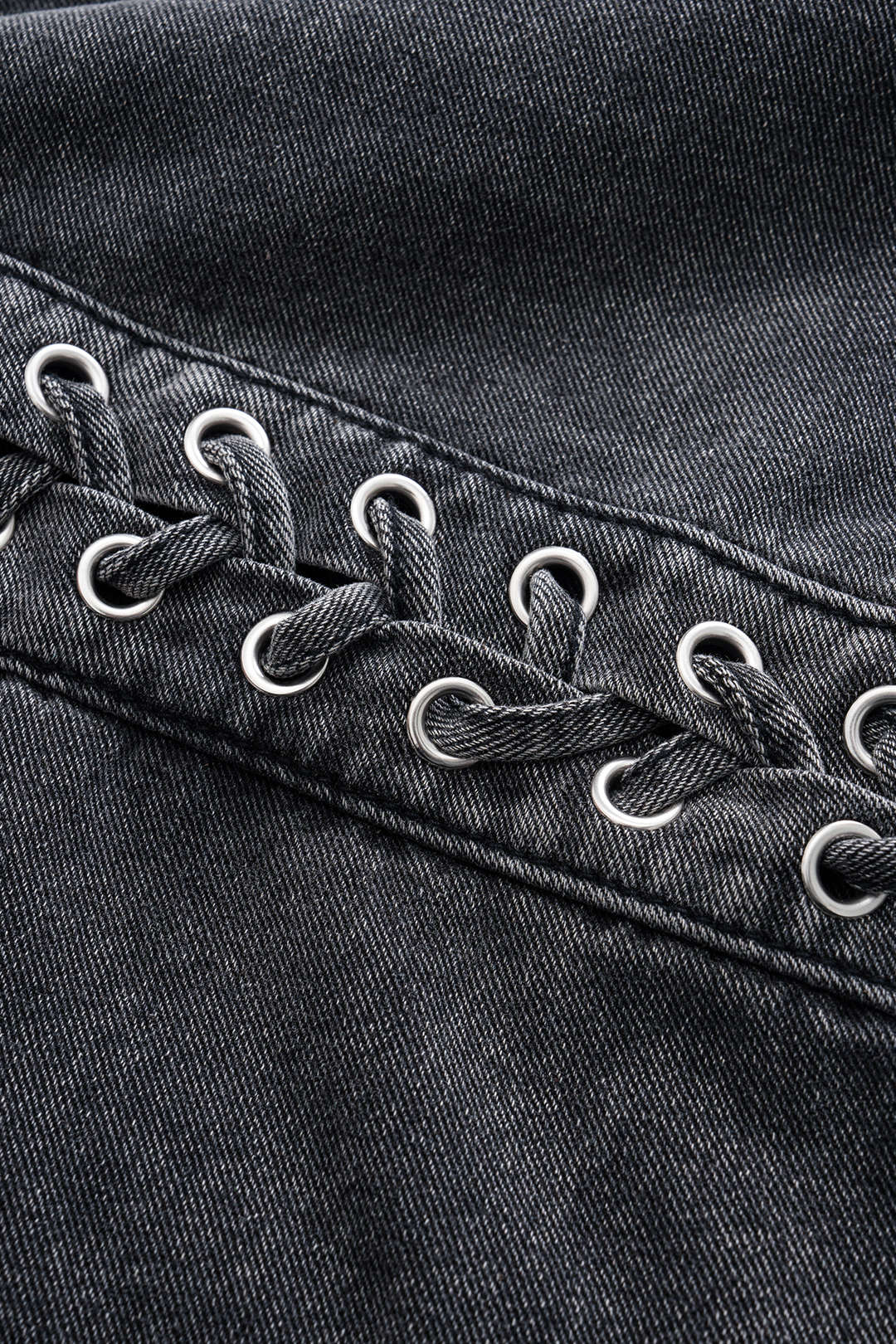 Denim Washed Lace-Up Wide Leg Jeans - Image 3