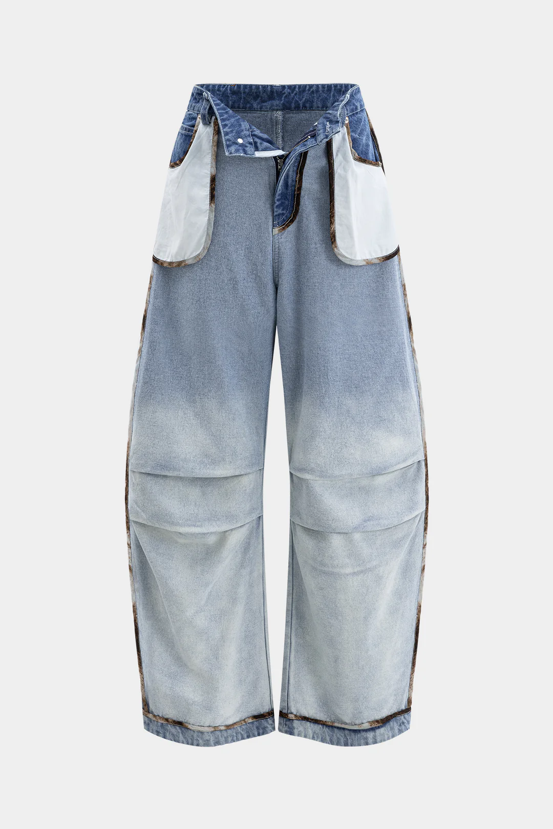 Denim Ruched Pocket Wide Leg Barrel Jeans - Image 2