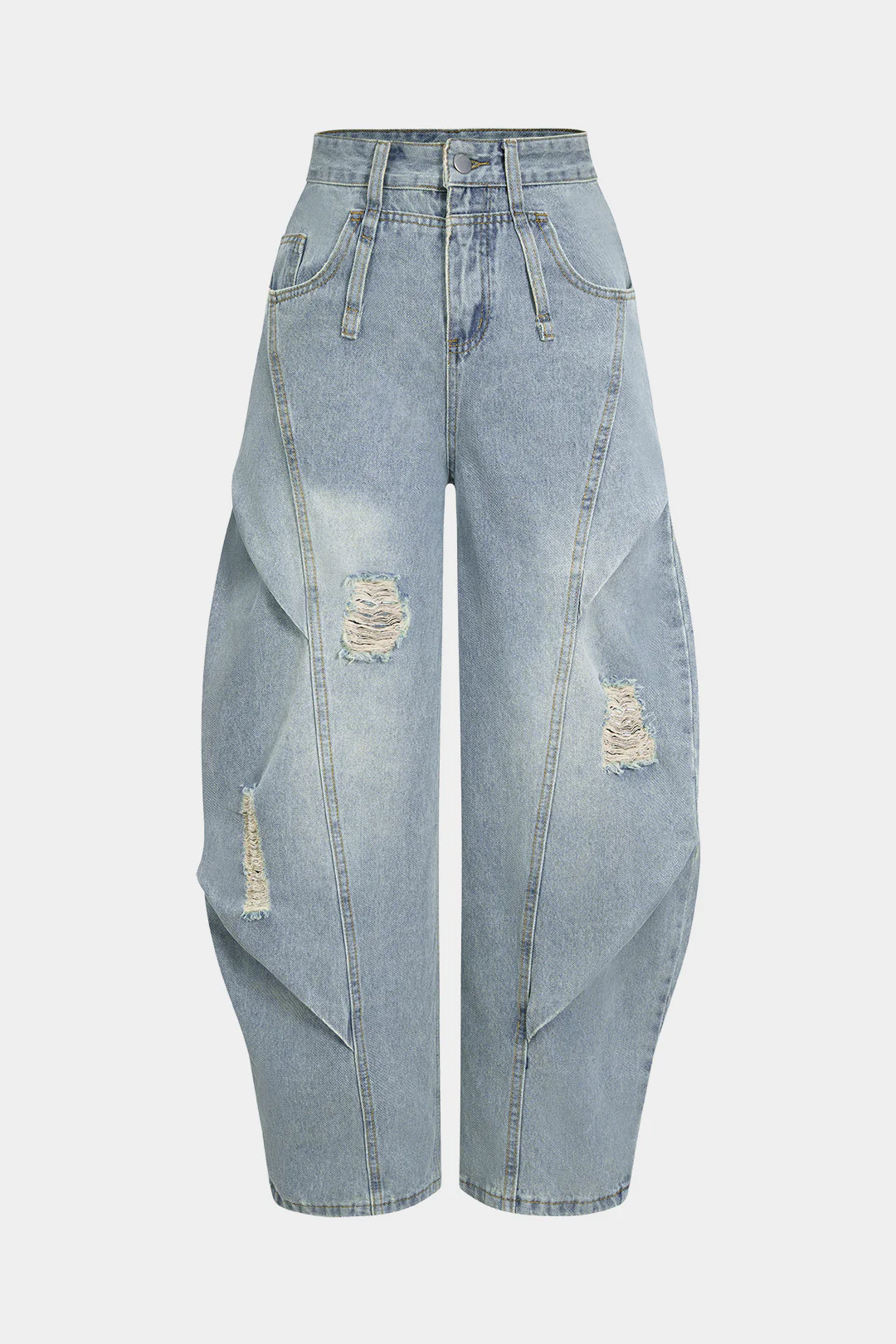 Denim Ripped Ruched Barrel Jeans - Image 4