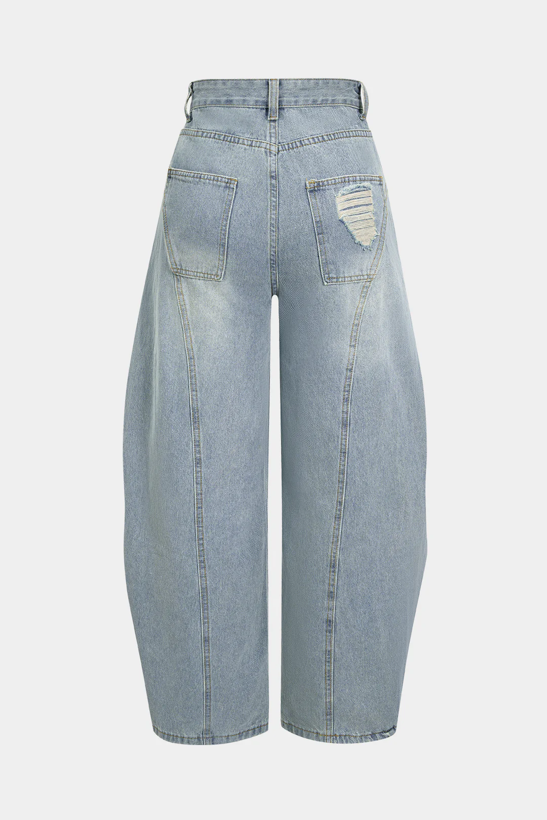 Denim Ripped Ruched Barrel Jeans - Image 5