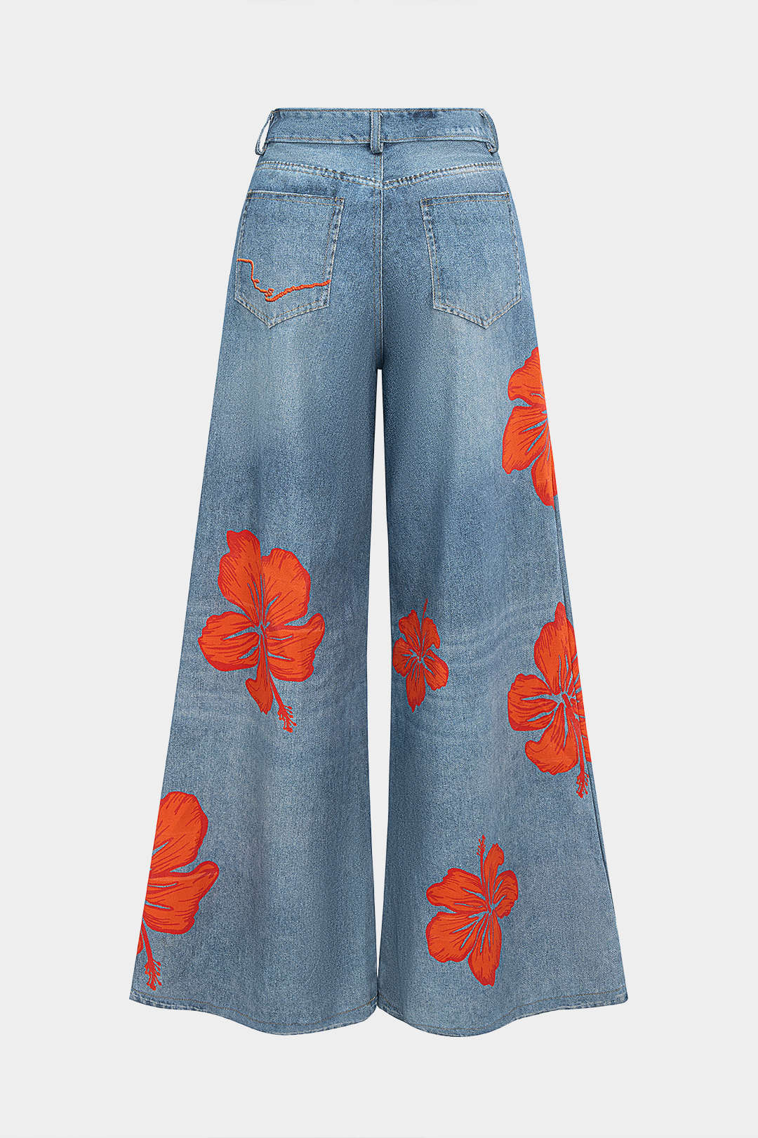 Denim Floral Print Wide Leg Jeans - Image 2
