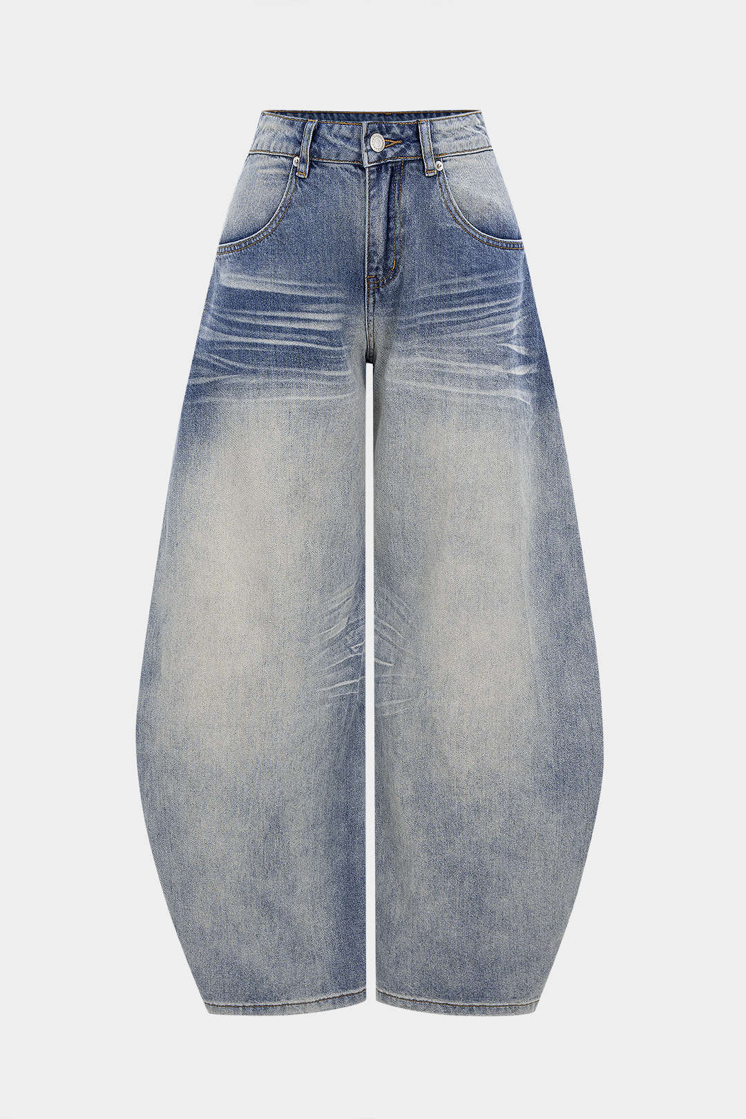 Denim Washed Wide Leg Barrel Jeans