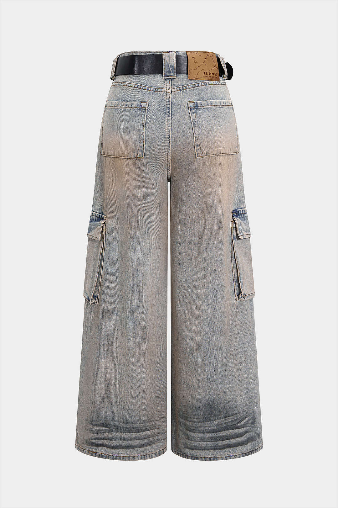 Denim Washed Belted Jeans - Image 2