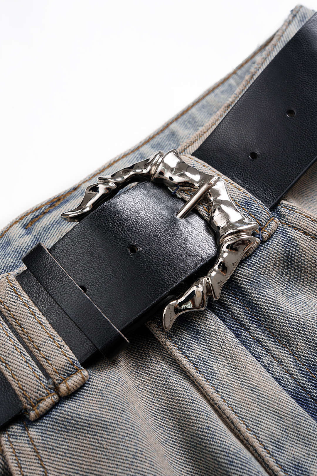 Denim Washed Belted Jeans - Image 3
