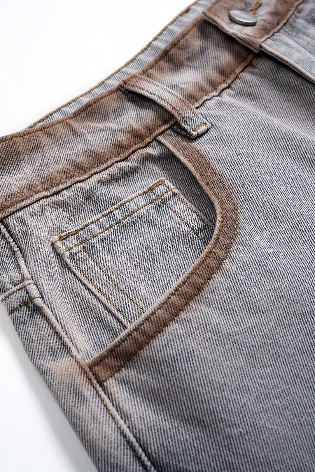 Denim Stitching Washed Pocket Jeans - Image 3