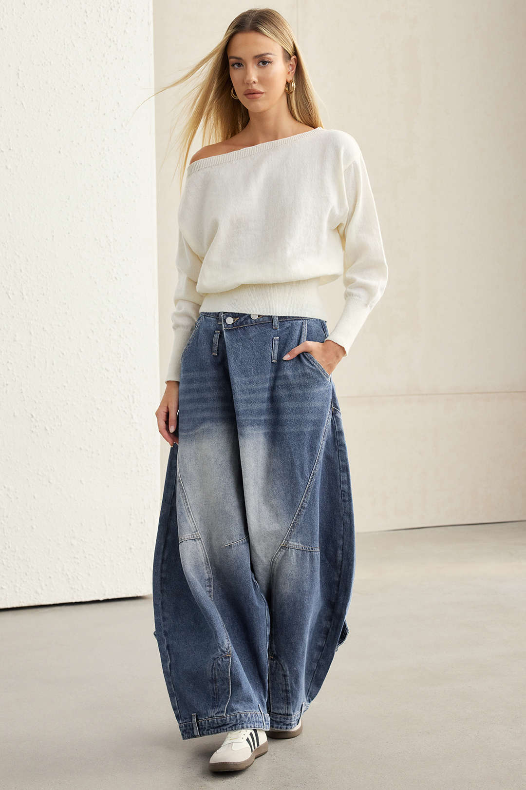 Denim Washed High Waist Barrel Jeans - Image 5