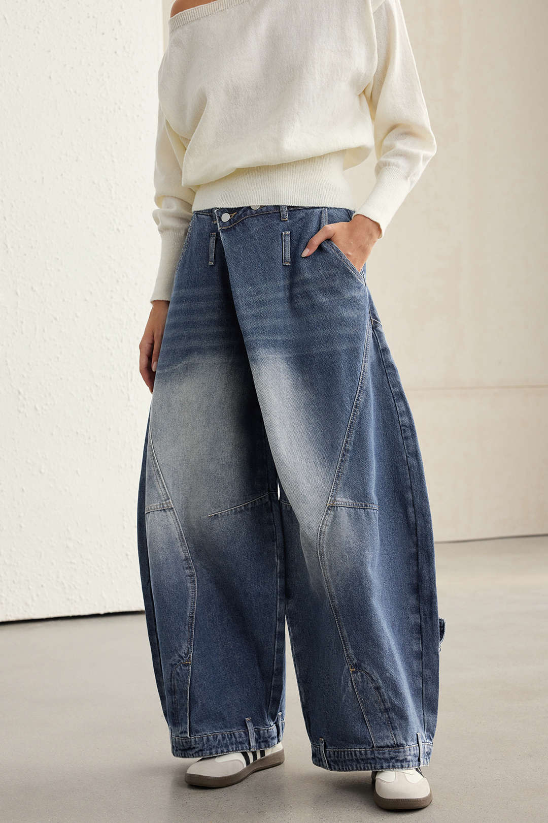Denim Washed High Waist Barrel Jeans - Image 6