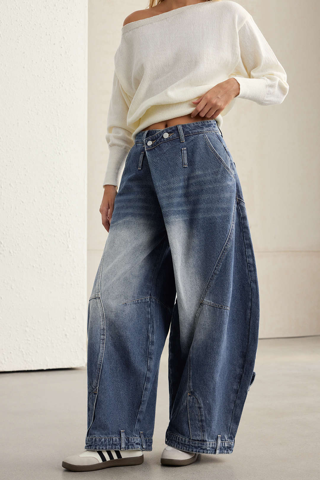 Denim Washed High Waist Barrel Jeans - Image 7