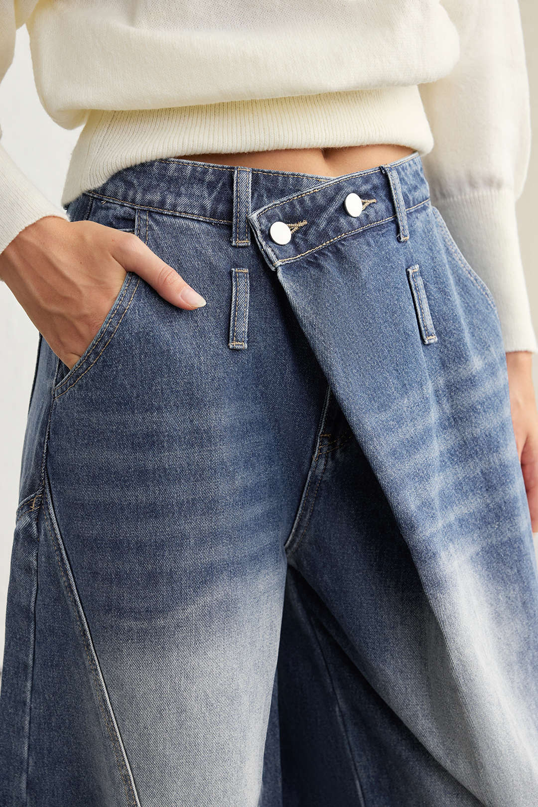Denim Washed High Waist Barrel Jeans - Image 8