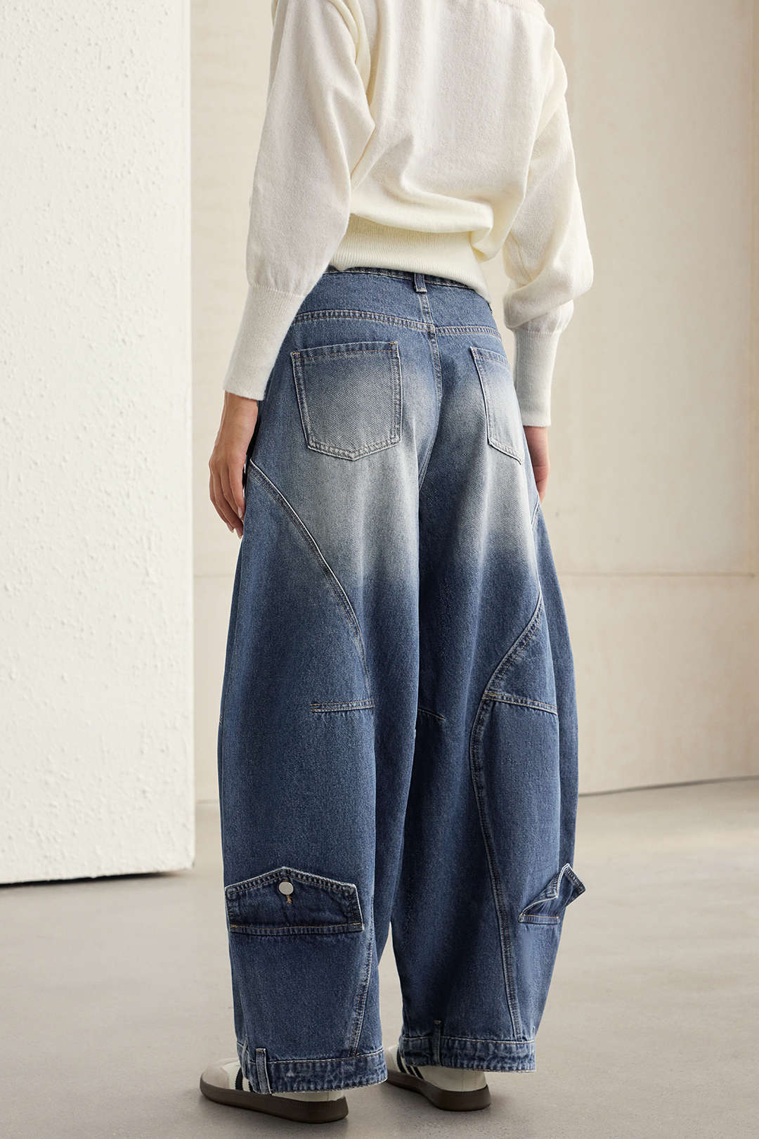 Denim Washed High Waist Barrel Jeans - Image 9