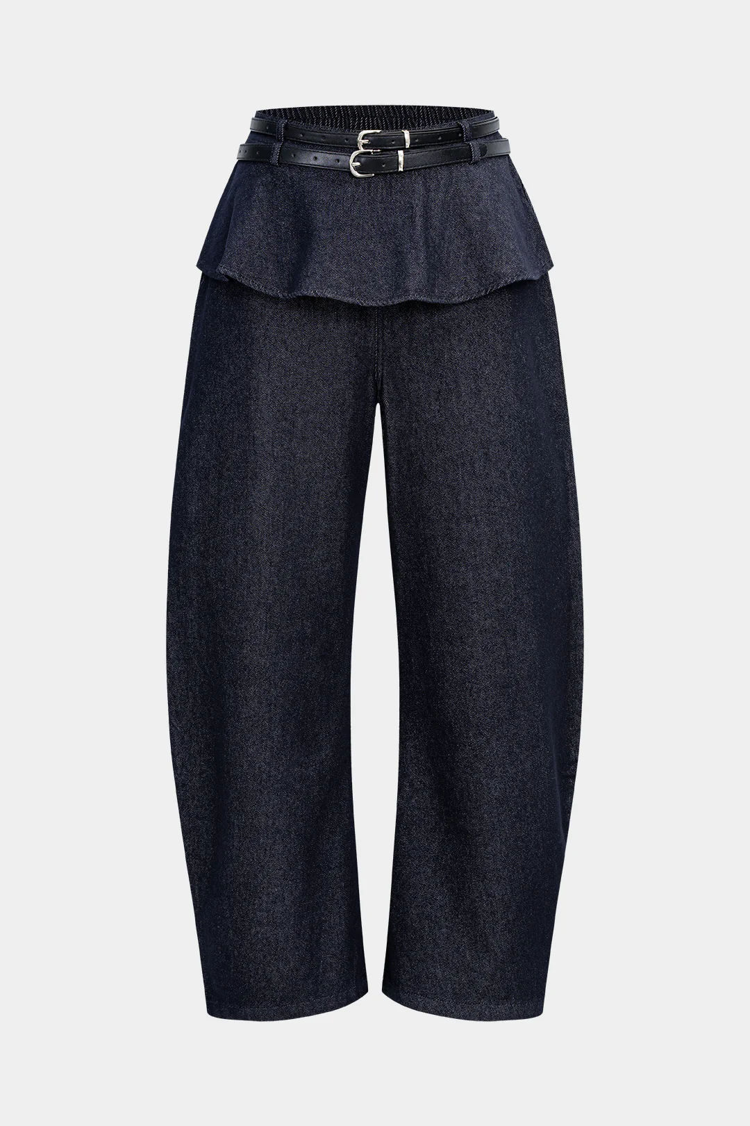 Denim Belted Shirred Jeans