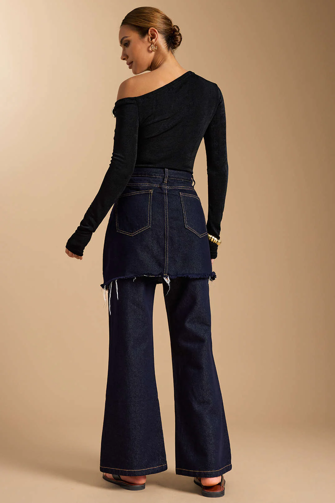 Denim Asymmetrical Frayed Jeans - Image 3