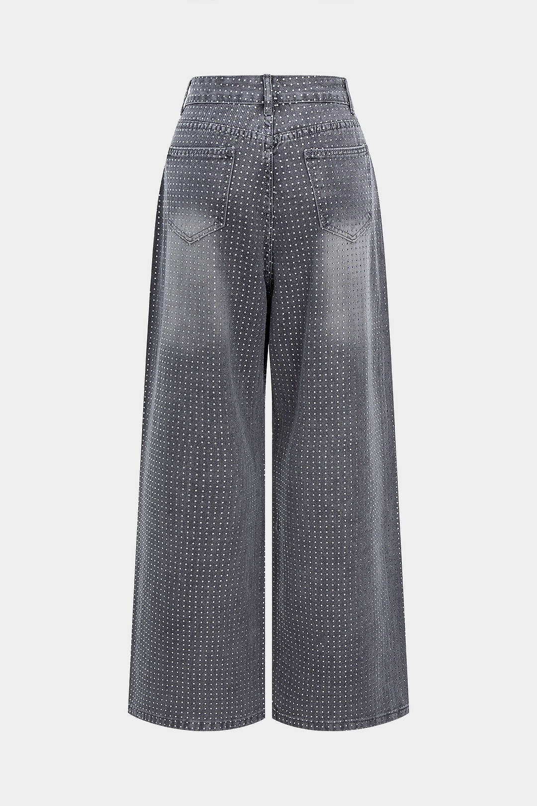 Denim Rhinestone High Waist Straight Leg Jeans - Image 2