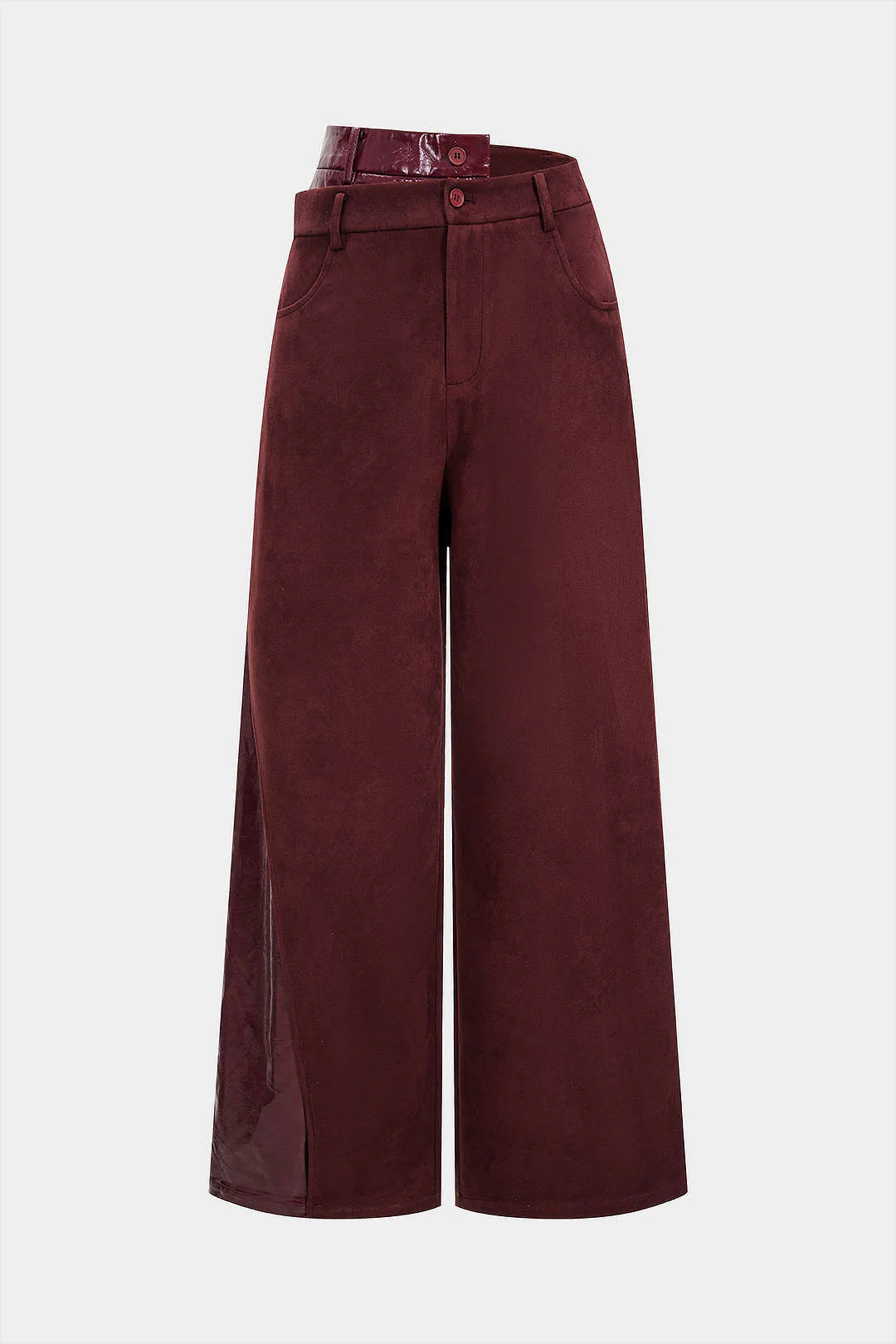 Faux Leather Suede Patchwork High Waist Asymmetrical Pants